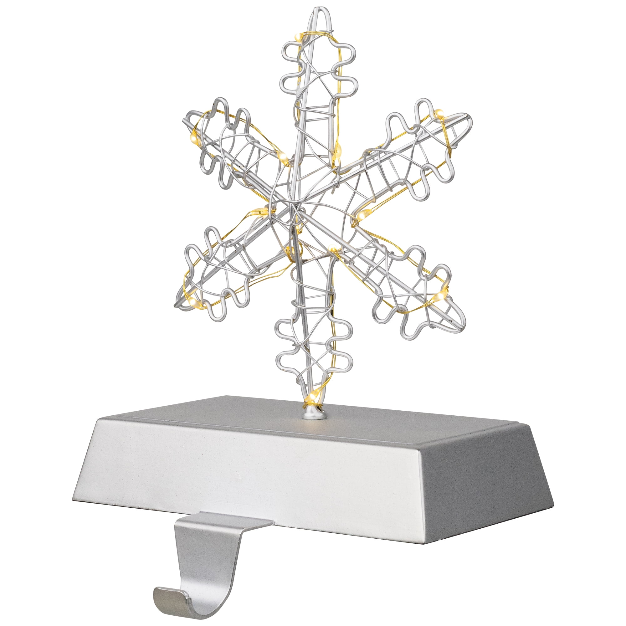 7.5" LED Lighted Silver Wired Snowflake Christmas Stocking Holder