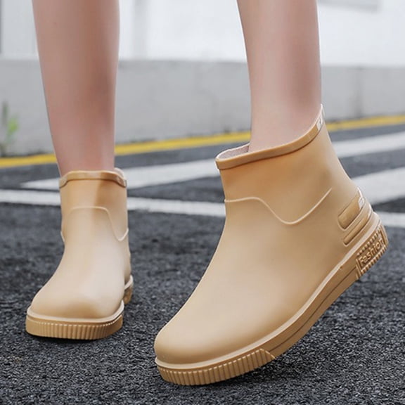 EliteGoogv Womens Rain Shoes Low Ankle On Rubber Sole Rain Boots for Women PU Upper Mid Heel Waterproof Non Casual Outdoor Short Women Water Shoes US :6