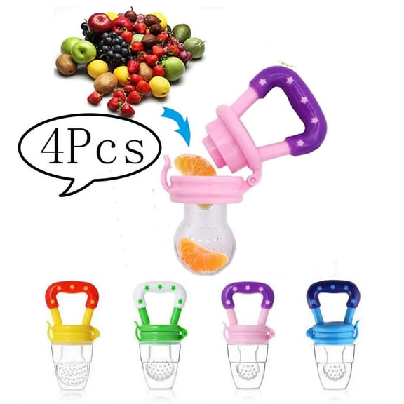 SUTENG Baby Fruit Feeder Pacifier - Fresh Food Feeder, Infant Fruit Teething Toy for 3-24 Months Toddlers & Kids (Green/Blue/Pink/Purple 4 Pack) BPA Free M