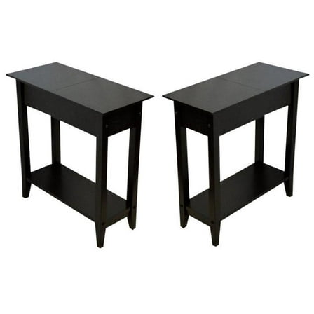 Home Square Flip Top End Table in Black Wood Finish - Set of 2