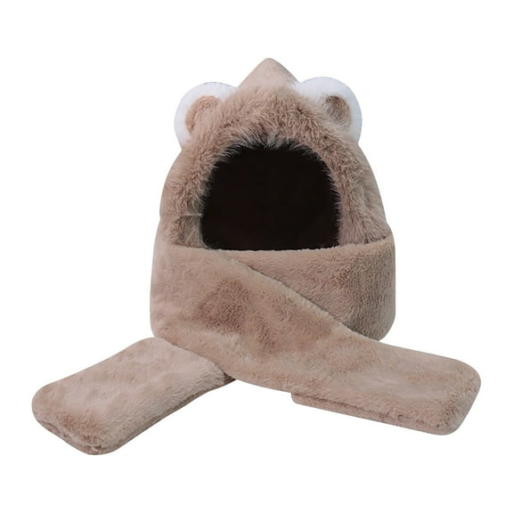 Caywon Winter Hoodie Hat Scarf Gloves Set,3 in 1 Warm Plushs Hats, Cute Ear Beanie Caps Stylish Thick Slouchy Soft Snow Hat for Women Girl Skiing Christmas Gift