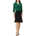 thumbnail image 2 of INSPIRE CHIC Women's V Neck Collared 3/4 Sleeves Work Office Tops Blouse M Green, 2 of 6