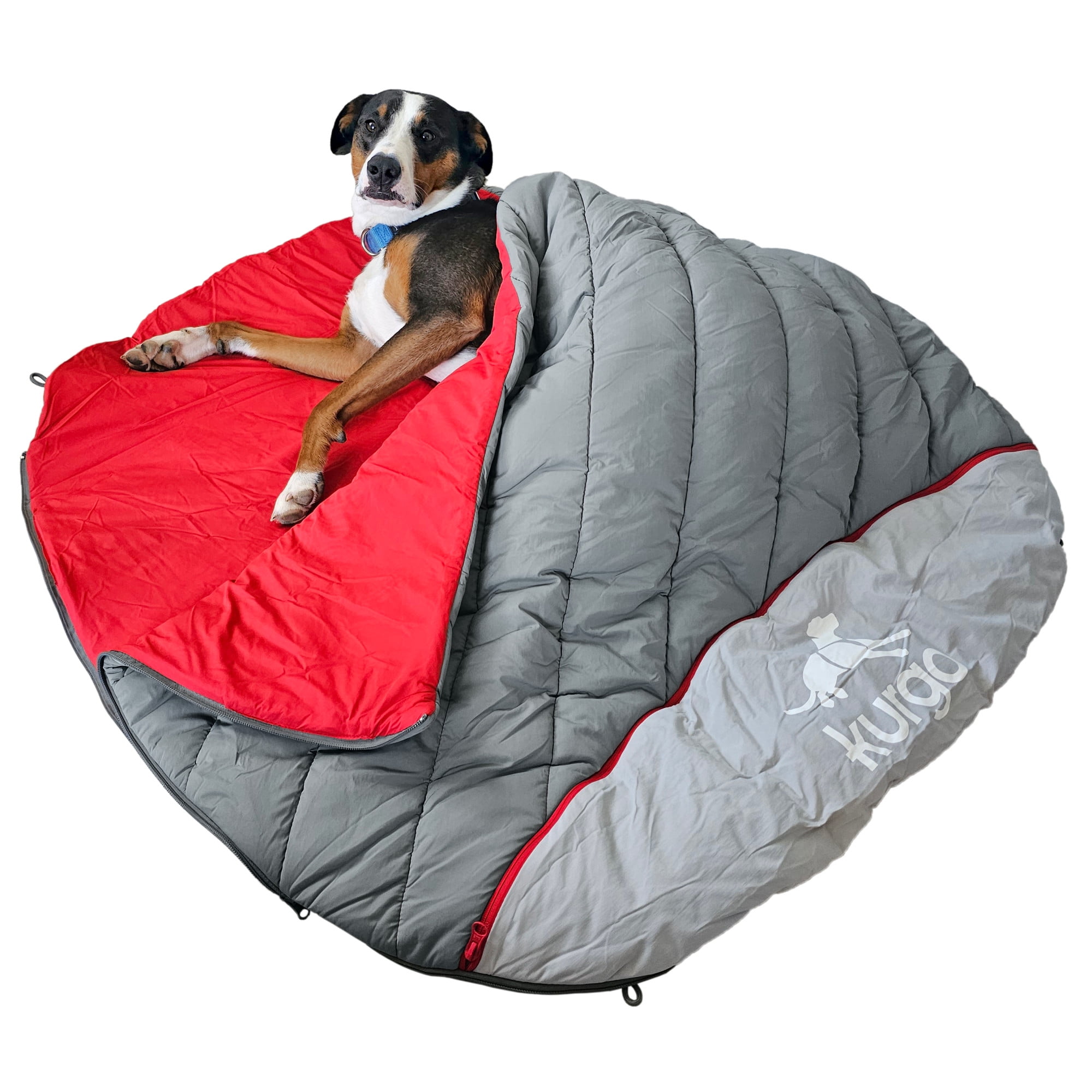 Kurgo Canyon Puffer Pup Sack, Travel Dog Bed for the Outdoors, Pet Sleeping Bag for Camping and Hiking, Packable with Stuff Sack, Durable, Water-Resistant (Large, 40, Ink/Slate/Green)