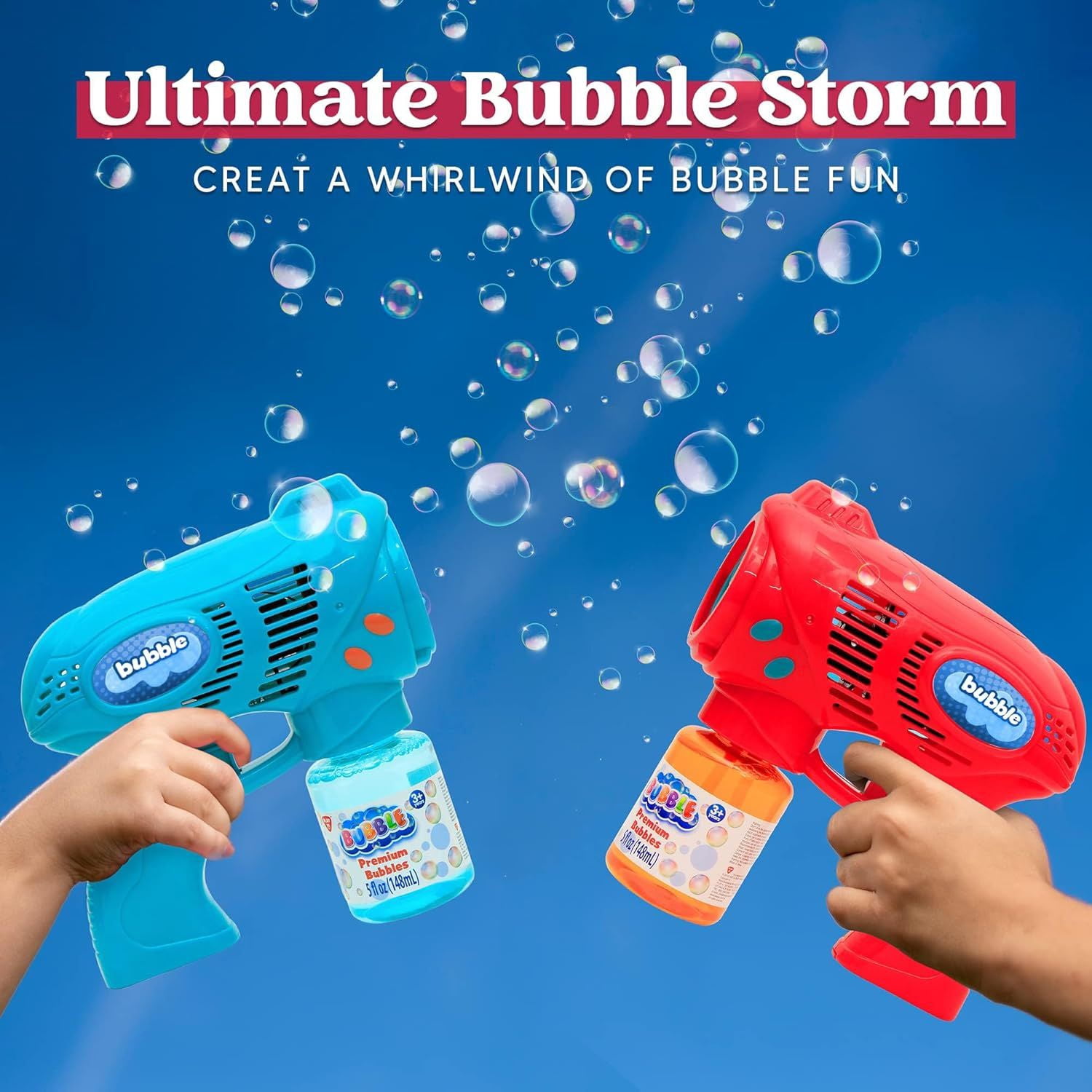 2 Kids Bubble Gun with 2 Bottles Refill Solution, Bubble Machine Gun for Toddlers 1-3 Kids 4-8, Party Favors, Summer Toy, Outdoors, Easter, Birthday Gift