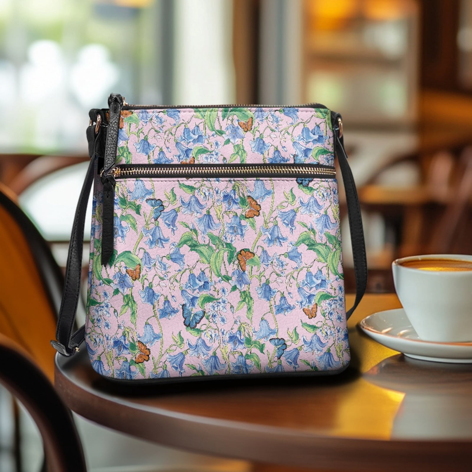 ZUXONGSY Bellflower Butterfly Print PU Leather Crossbody Bags for Women Casual Shoulder Purse Bag Handbags purpose Crossbody Travel Purse Phone Wallet with Zipper for Workout Shopping