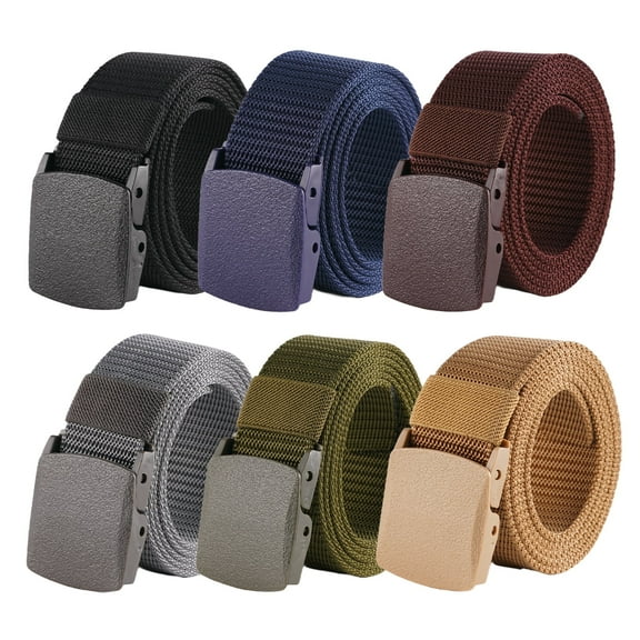 Lumikrypt 6 Pcs Canvas Web Belt, Cut To Fit Nylon Belt Up to 47" with Plastic Buckle, Webbing Canvas Work Belts for Outdoors, No Hole Belt for Men