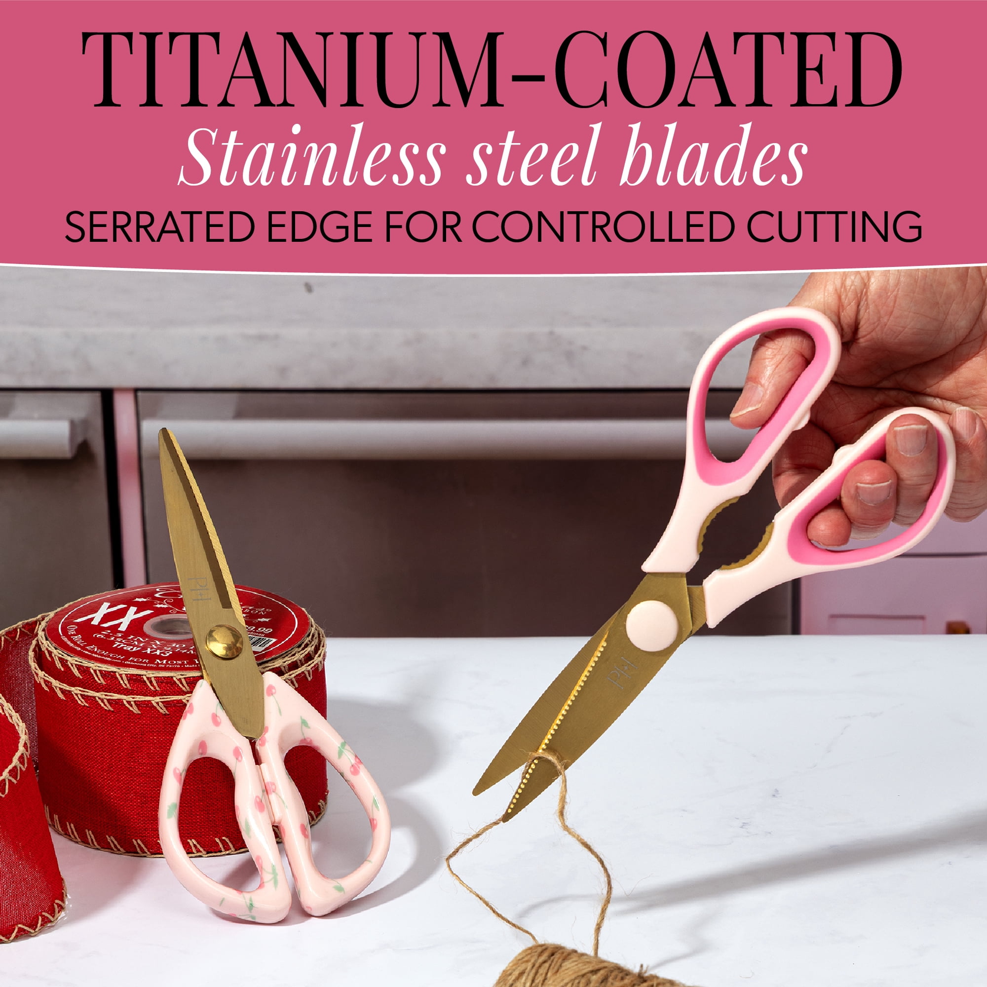 Paris Hilton 2-Piece 8-Inch Kitchen Shears Set, Stainless Steel Blades, Pink Handles