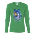 thumbnail image 2 of Wolf Painting Splatter Abstract Art Animal Lover Womens Graphic Long Sleeve T-Shirt, Kelly, 2XL, 2 of 3