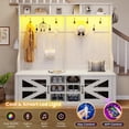 thumbnail image 6 of Hall Tree with Coat Rack and 16 Shoe Cubbies, 5-in-1 Entryway Bench with Bench and Shoe Storage, Barn Door & Adjustable Shelf, Embossed White, 6 of 9