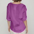 thumbnail image 5 of Womens Cotton Linen Button Down Shirts Casual Summer V Neck 3/4 Sleeve Solid Color Loose Fit Tunic Tops Vacation Tee Purple 4XL, 5 of 5