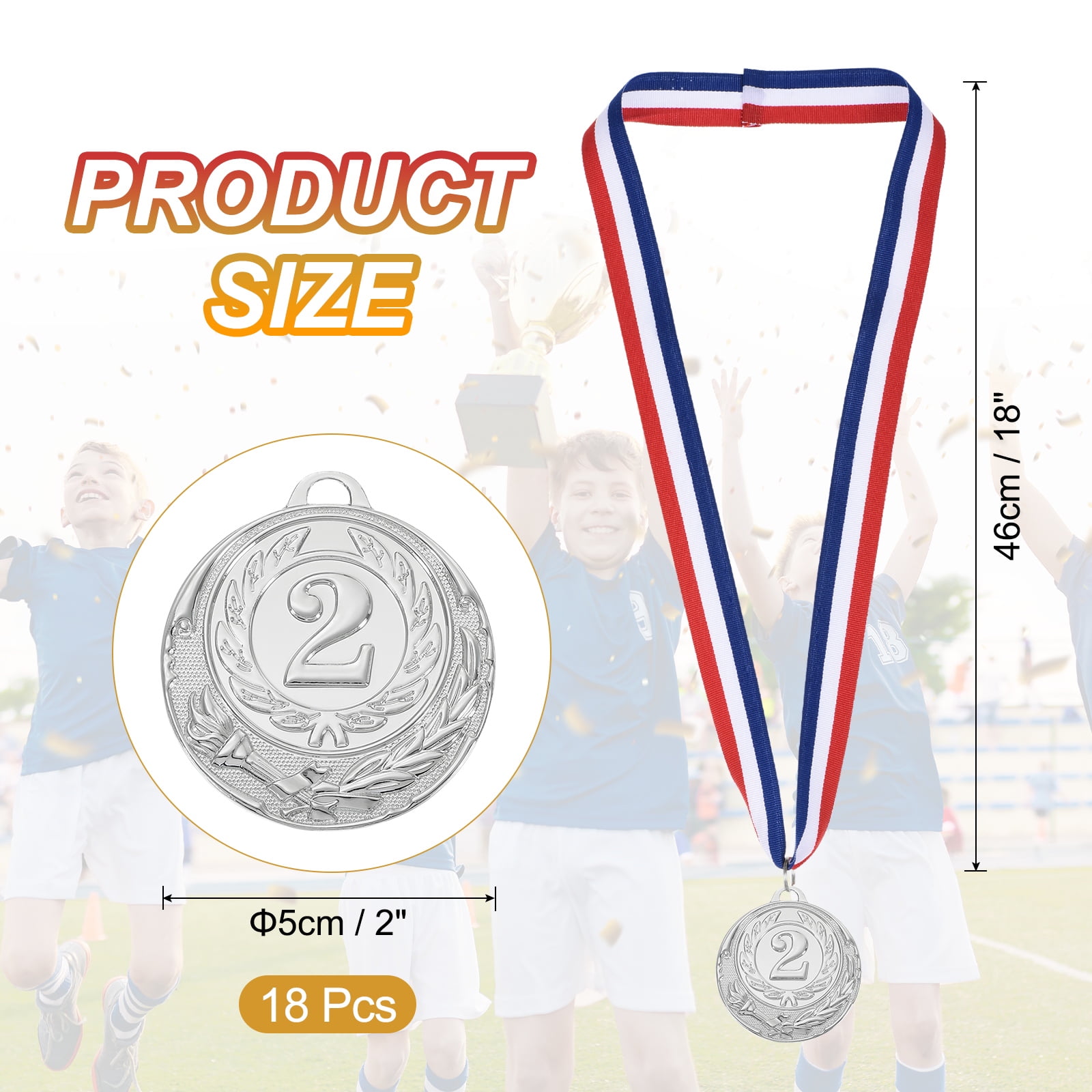 Uxcell 2 Inch Silver Award Medals Metal Winner Medals with Neck Ribbon for Sports Competitions Party Favors 18 Pieces