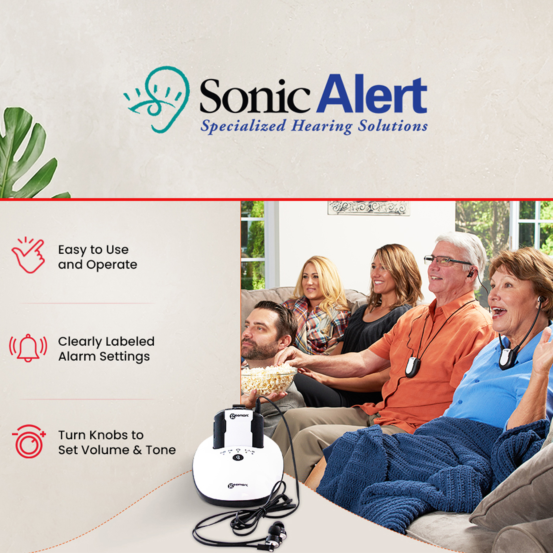 Sonic Alert - Amplified Hearing Devices, Opti Clip CL7350 in-Ear Headphone, Pack of 02 - White