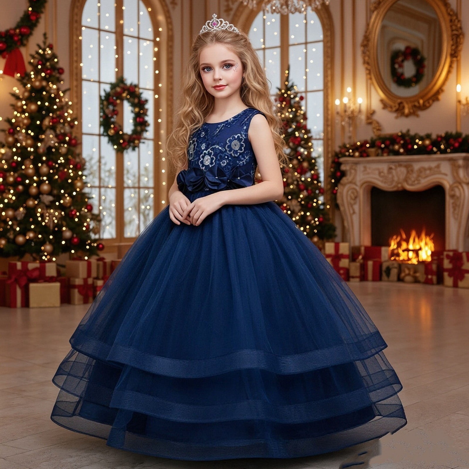 Girls Girl Dress Sleeveless Embroidery Floral Gown for Wedding Birthday Party