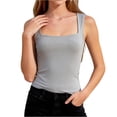 thumbnail image 2 of WULMLEO Women's Square Neck Sleeveless Double-Layer Tank Tops Basic Tight T Shirts Light Gray M, 2 of 6
