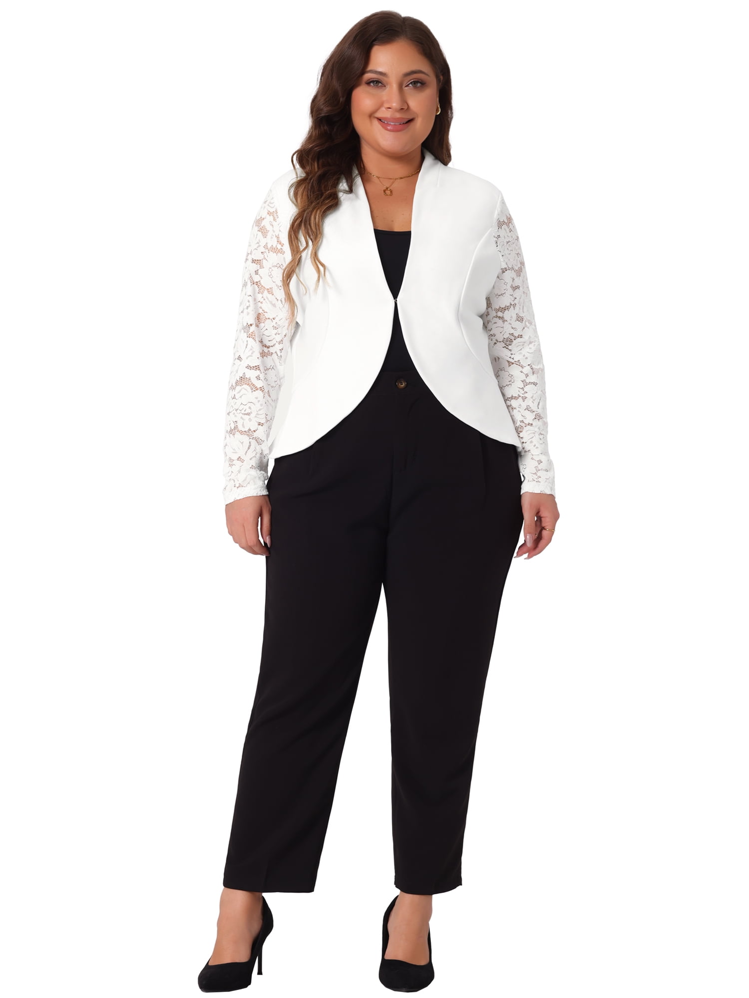 DARING DIVA Women's Plus Long Sleeve Lace Cropped Cardigans Shrug Bolero White 3X