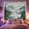 thumbnail image 2 of Misty Mountain Lake Surrounded by Forest, Peaceful Watercolor for Nature Lovers Forest Landscape Wall Art Housewarming Gift Tapestry Wall Hanging for Bedroom and Living Room, 2 of 7