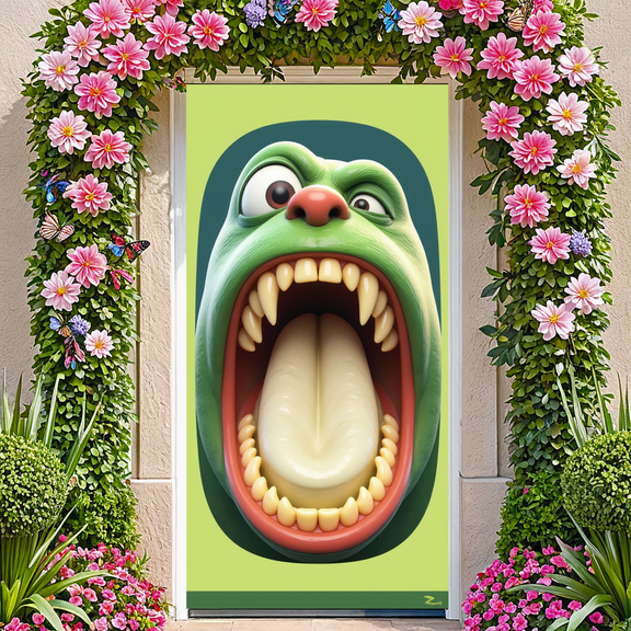 Green Monster Cartoon Kids Banner for Birthday Party Halloween Decoration Room Decor