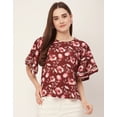 thumbnail image 2 of Moomaya Printed Tops For Women, Lace Flutter Sleeve Viscose Casual Top, 2 of 9