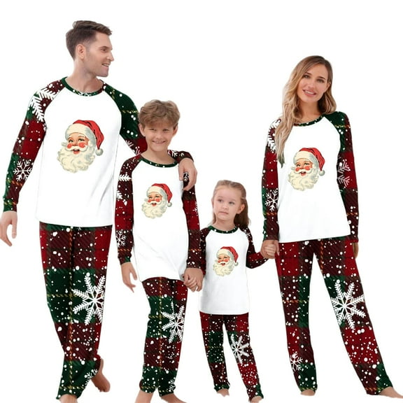 Zwiiyzr Family Christmas Pajamas Matching Sets for Kids Boys Girls Christmas Lattice Print Long Sleeved Jumpsuit Family Parent-Child Wear Kid Red-Kids
