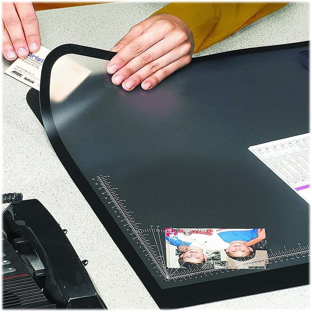 Pad Engineering Desk Mat Pad for Desktop Organization & Document Protection, Printed Ruler Measurements, Black/Clear, 19" x 24"