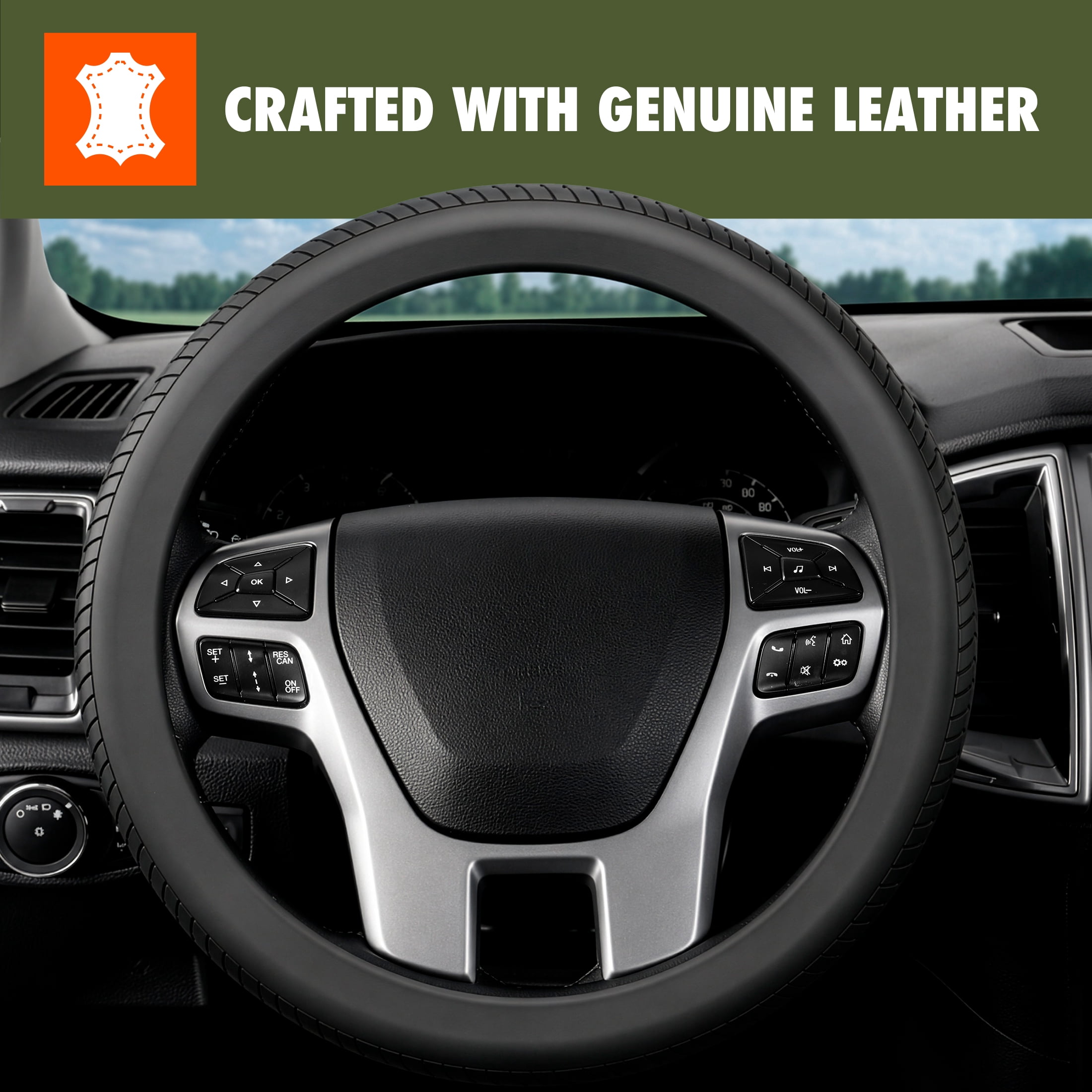 Ozark Trail Truck Steering Wheel Cover Faux Leather, Fits 16" diameter, Black Tire Tread