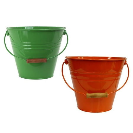 

HIT 5202E AG-TA S-2 Enameled Galvanized Steel Recycling Bin-Storage Container Apple Green & Tangerine - Set of 2