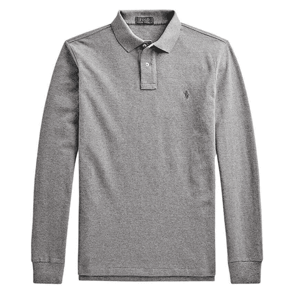 Ralph Lauren Men's, Classic Fit Long Sleeve Cotton Mesh Polo, Heather Gray, XXL