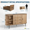 thumbnail image 4 of 59in Sideboard Buffet Cabinet, Farmhouse Fluted Credenza Storage Cabinet Media TV Console Table with 6 Drawers 2 Sliding Doors for Living Room, 4 of 8