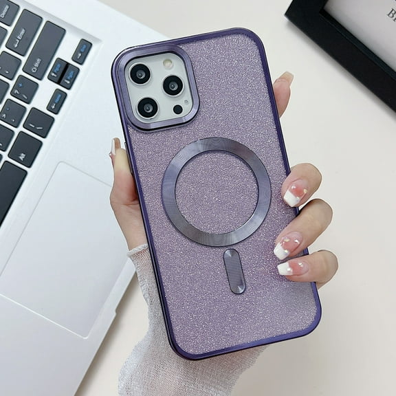 for iPhone 13 Pro Magnetic Glitter Case,[Compatible with MagSafe] Luxury Plating Cute Bling Shiny Clear Lightweight Shockproof Slim Phone Cover for Women Girls,Darkpurple