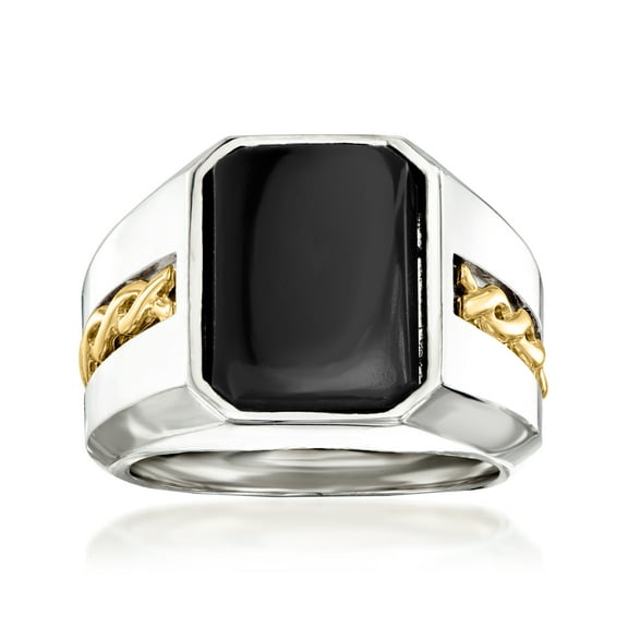 Ross-Simons Men's Black Onyx Ring in Sterling Silver and 14kt Yellow Gold for Male, Adult
