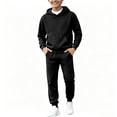 thumbnail image 2 of Gvtxlev Boys Tracksuits 2026 Long Sleeve Fleece Hoodies with Kangaroo Pocket Casual 2 Piece Jogger Set Solid Color Sizes 2-14 Years, 2 of 7