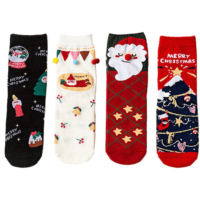 4 Pairs Fuzzy Christmas Socks Slipper Socks Adult Christmas Holiday