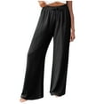 thumbnail image 2 of Sakmal Trendy Pants for Women 2024 Black Full Linen Pants Solid Wide Leg Plus Size Trousers, 2 of 9