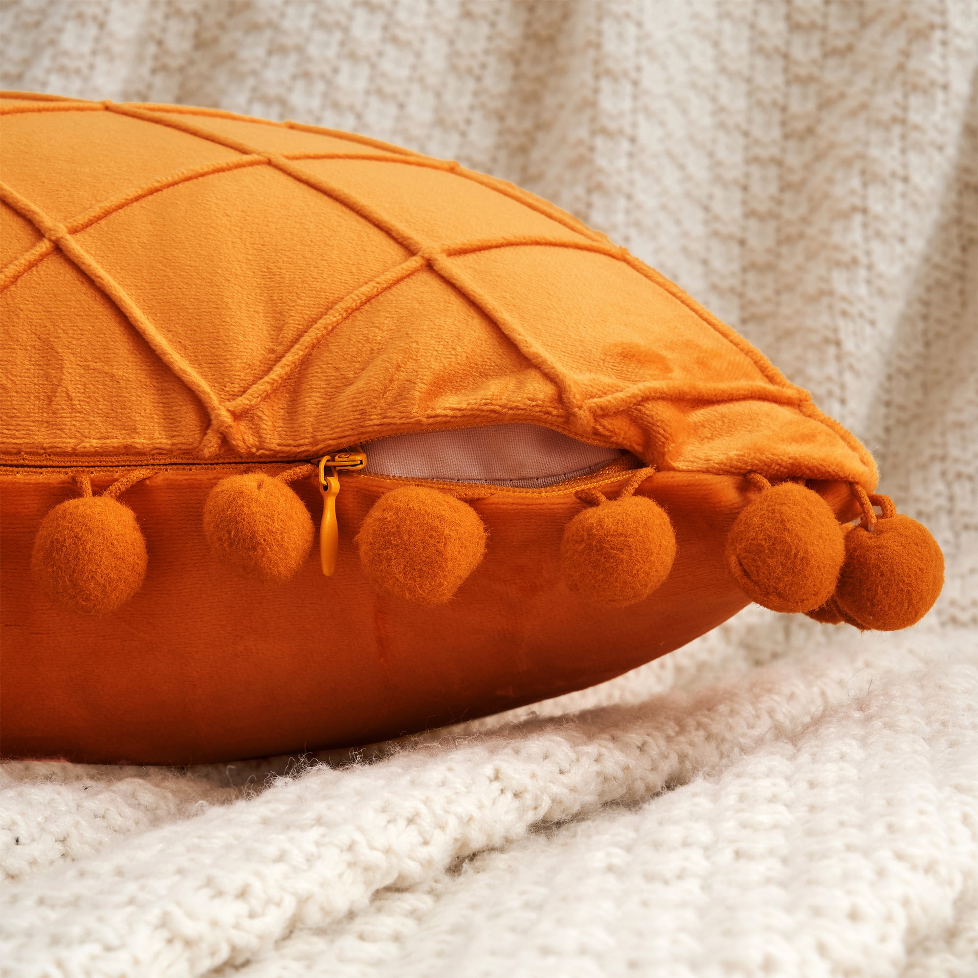 Unique Bargains Soft Pom-poms Velvet Throw Pillow Covers Orange 18" x 18"
