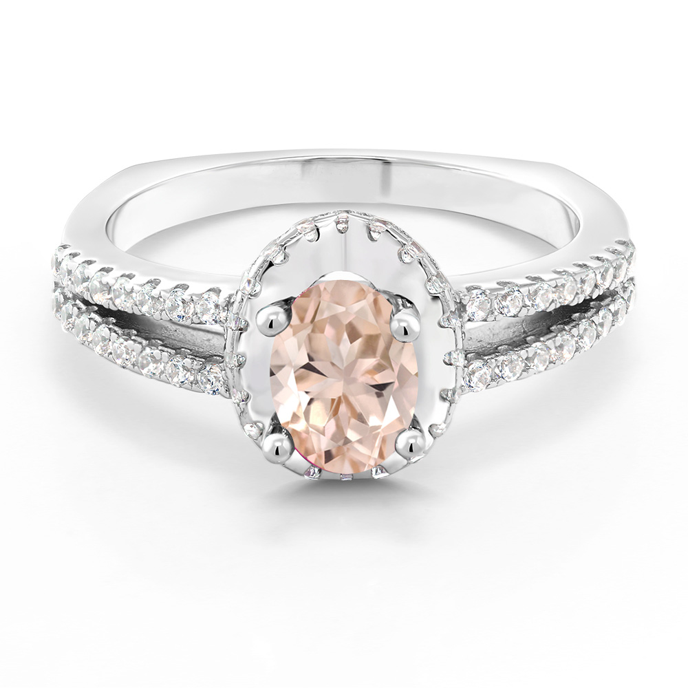 Gem Stone King 1.15 Ct Oval Peach 925 Sterling Silver Ring