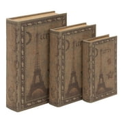 Decmode Traditional 9, 11, And 13 Inch Wood And Leather Eiffel Tower Book Boxes, Mahogany Brown - Set of 3