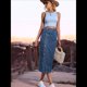 thumbnail image 5 of Falda Vaquera Midi Informal con Abertura para Mujer, Elástica, de Cintura Alta, Deshilachada y Abotonada Azul Medio M, 5 of 9