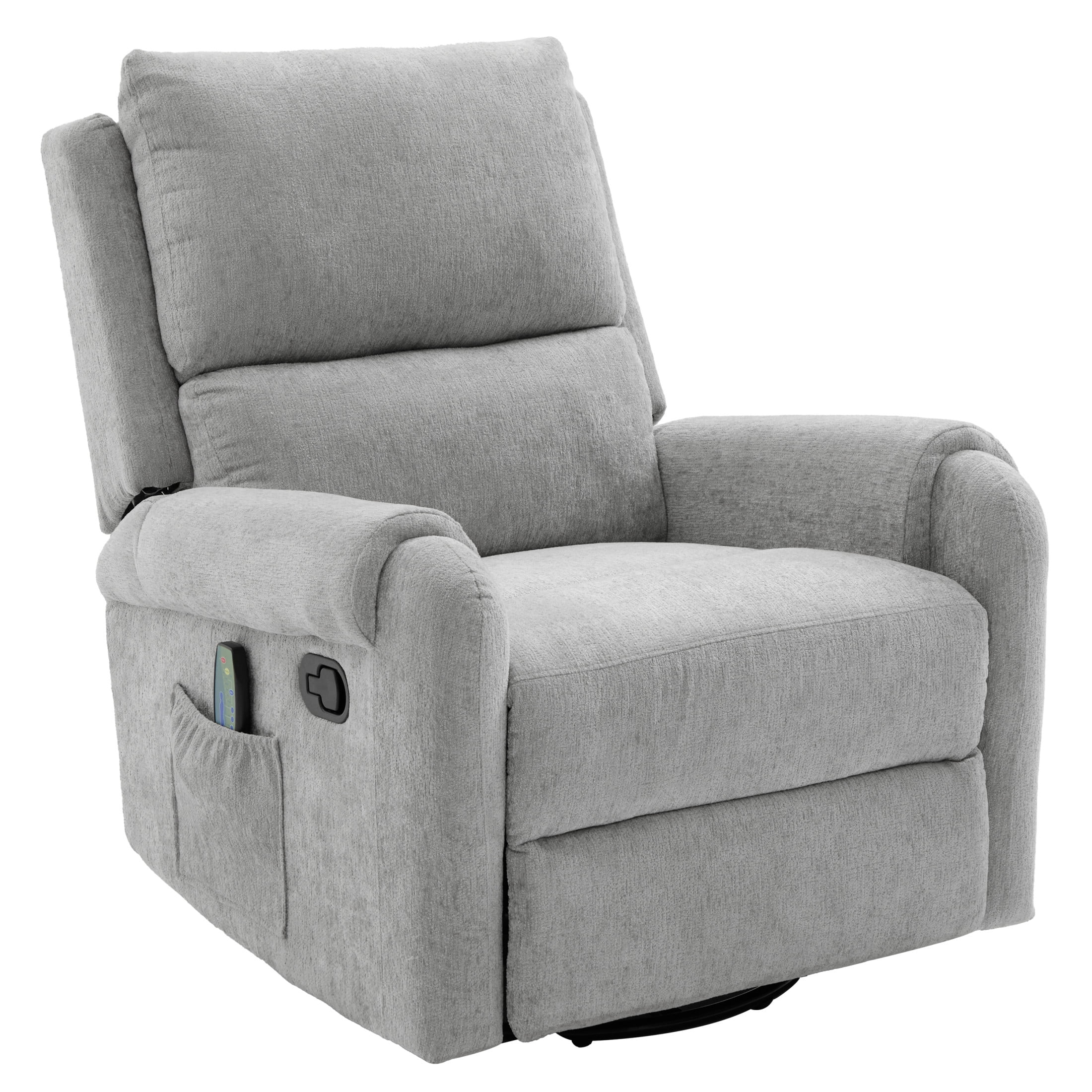 Christopher Knight Home Manual Recliner Chair with Massage, Swivel Rocker, Side Storage Pocket, Gray