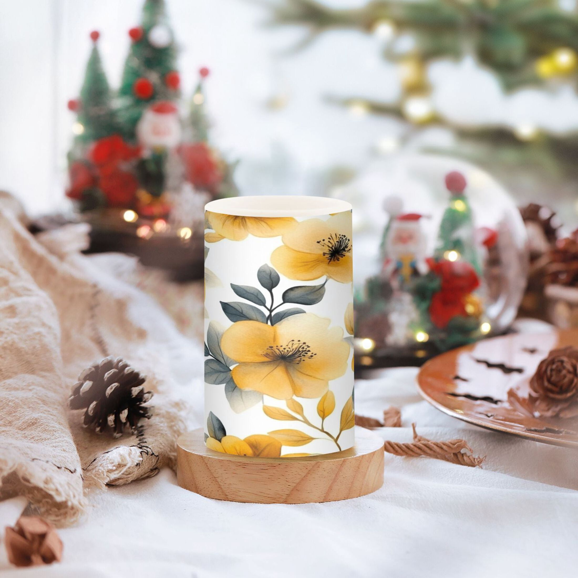 Electronic Candle Light Combination 3x5In, 3x4In Flameless Candle Plastic Festive Decoration Party Christmas Decoration Cartoon Yellow Flowers
