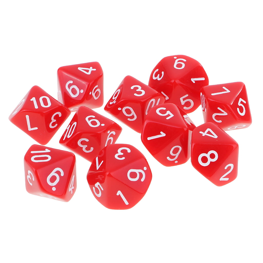 10X 10 Sided Dice D10 Polyhedral Dice for  Dice White 