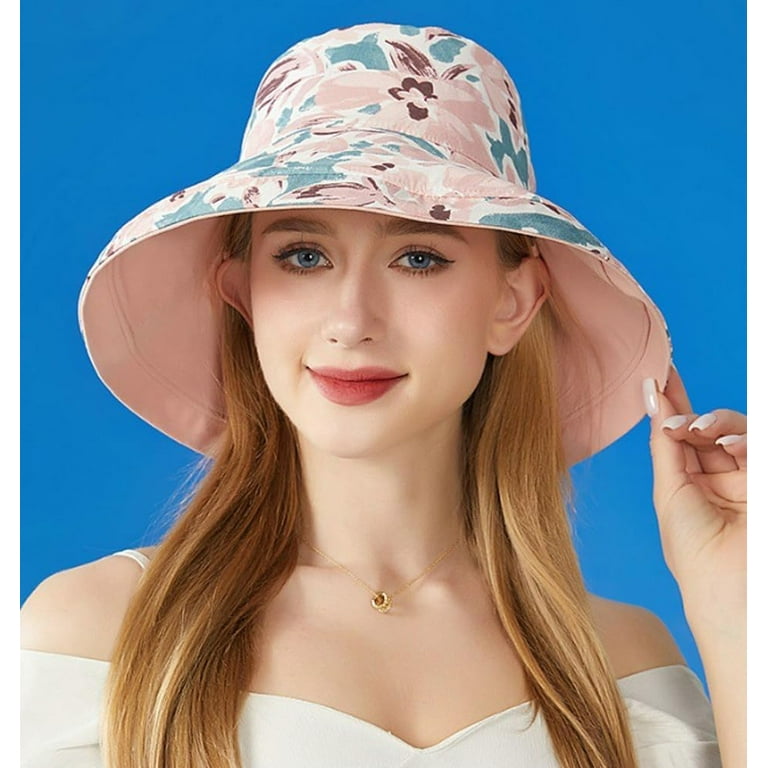 Womens Summer Sun Hats Wide Brim Cotton Floral Bucket Hat  display picture 2