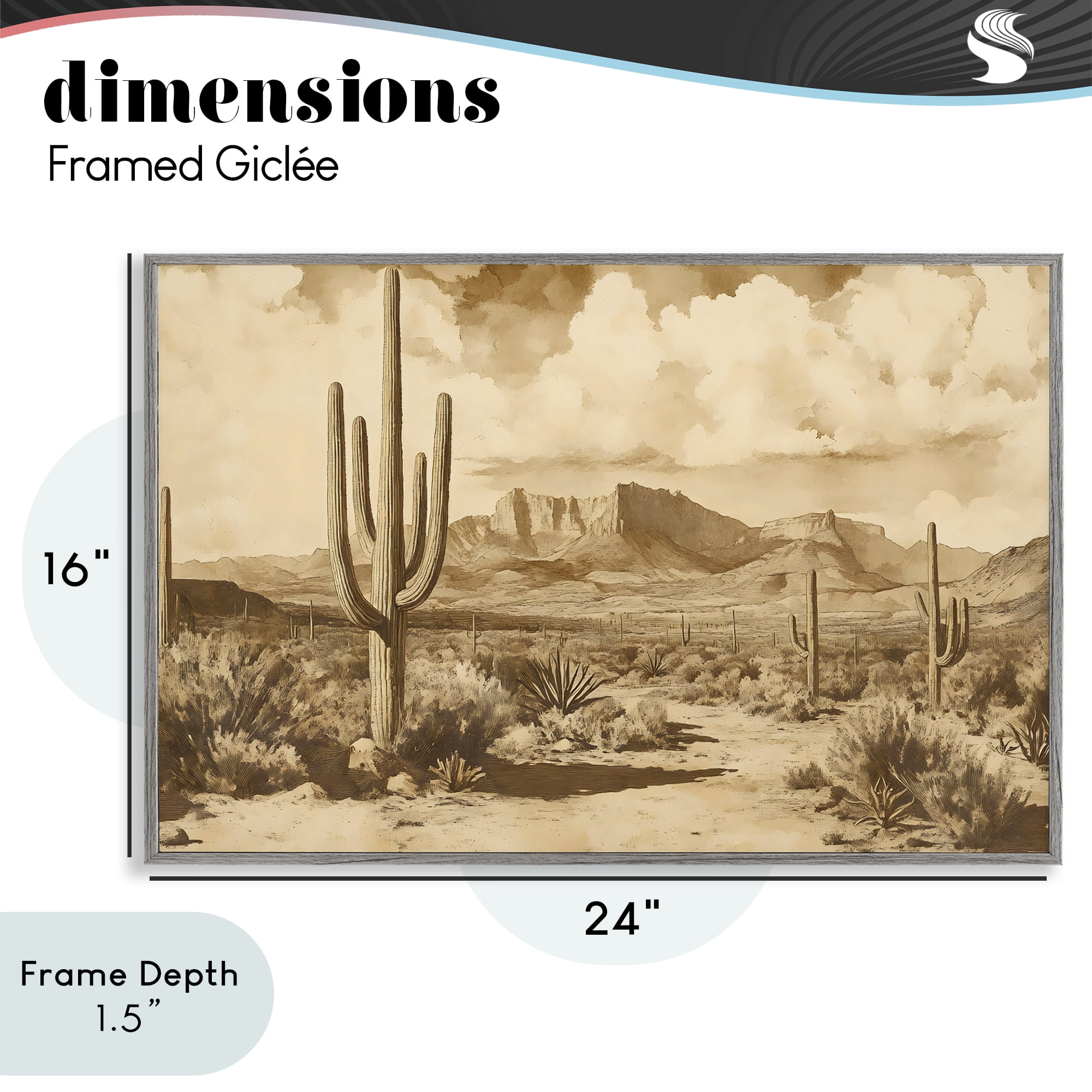 Stupell Industries Vintage Desert Peaks with Saguaro Gray Framed Giclee Art, design by Franklyn Gregory