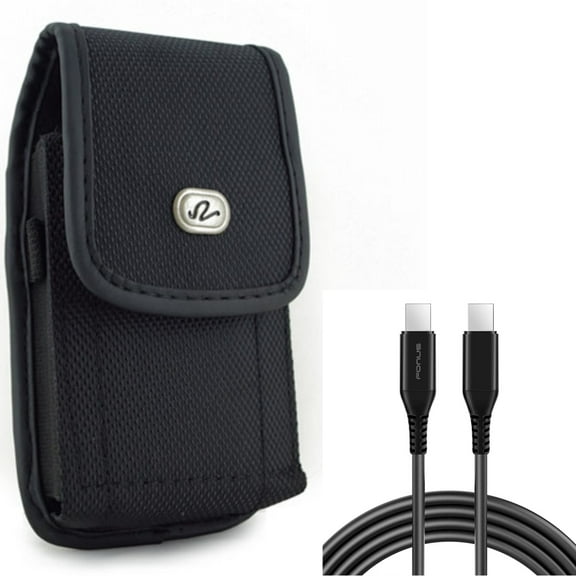 Rugged Case Belt Clip w PD Fast Charger Cord 10ft Long USB-C Cable for Samsung Galaxy A53 5G,A33 5G Phones - Holster Canvas Cover Pouch, Power Wire (Type-C to Type-C) Sync