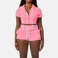 thumbnail image 2 of Women's Casual Fashion Short Sleeve Zipper Sweatshirt Suits Soft Solid Color Sweatshirts Tops And Shorts Two Piece Suits, 2 of 2