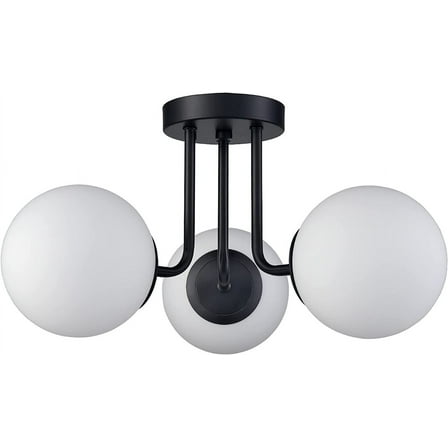 Atalanta 3-Light Modern Black Metal Semi Flush Mount Ceiling Light with White Globe Glass