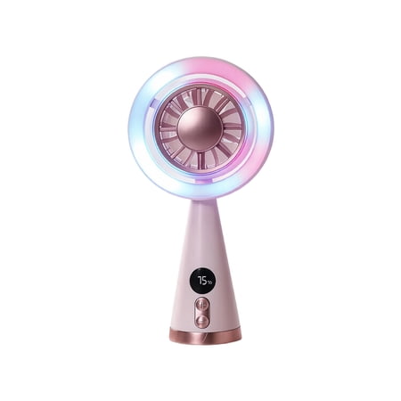 Qholemyo 5 Speed USB Rechargeable Handheld Fan Digital Display With LED Lights Portable Small Cooling Fan For School Home