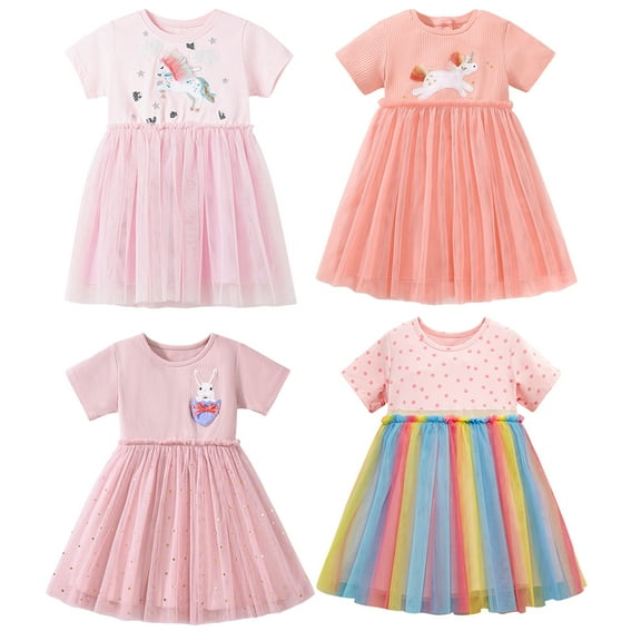 Emy Dola Little Girls Tutu Dress Unicorn Appliques Fluffy Tiered Party Tulle Dresses for Kids 2-7 Years