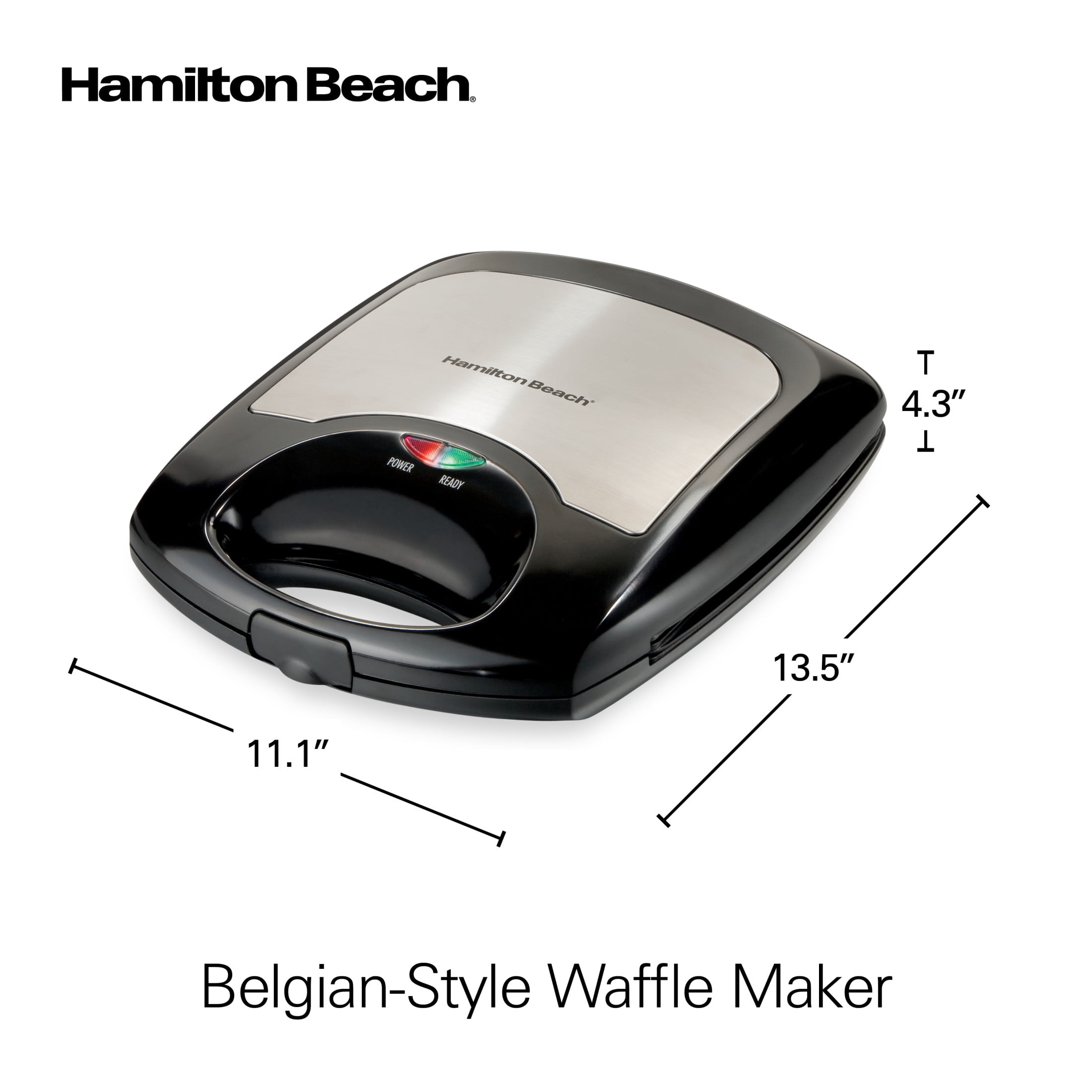 Hamilton Beach Mini Belgian Waffle Maker with Nonstick Plates, Waffle Iron, Black & Stainless