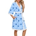 thumbnail image 3 of DreamFish Women's Floral Knit Bathrobe Soft Kimono Style Robe Knee Length Sleepwear with Pockets 3/4 Sleeves, 3 of 6