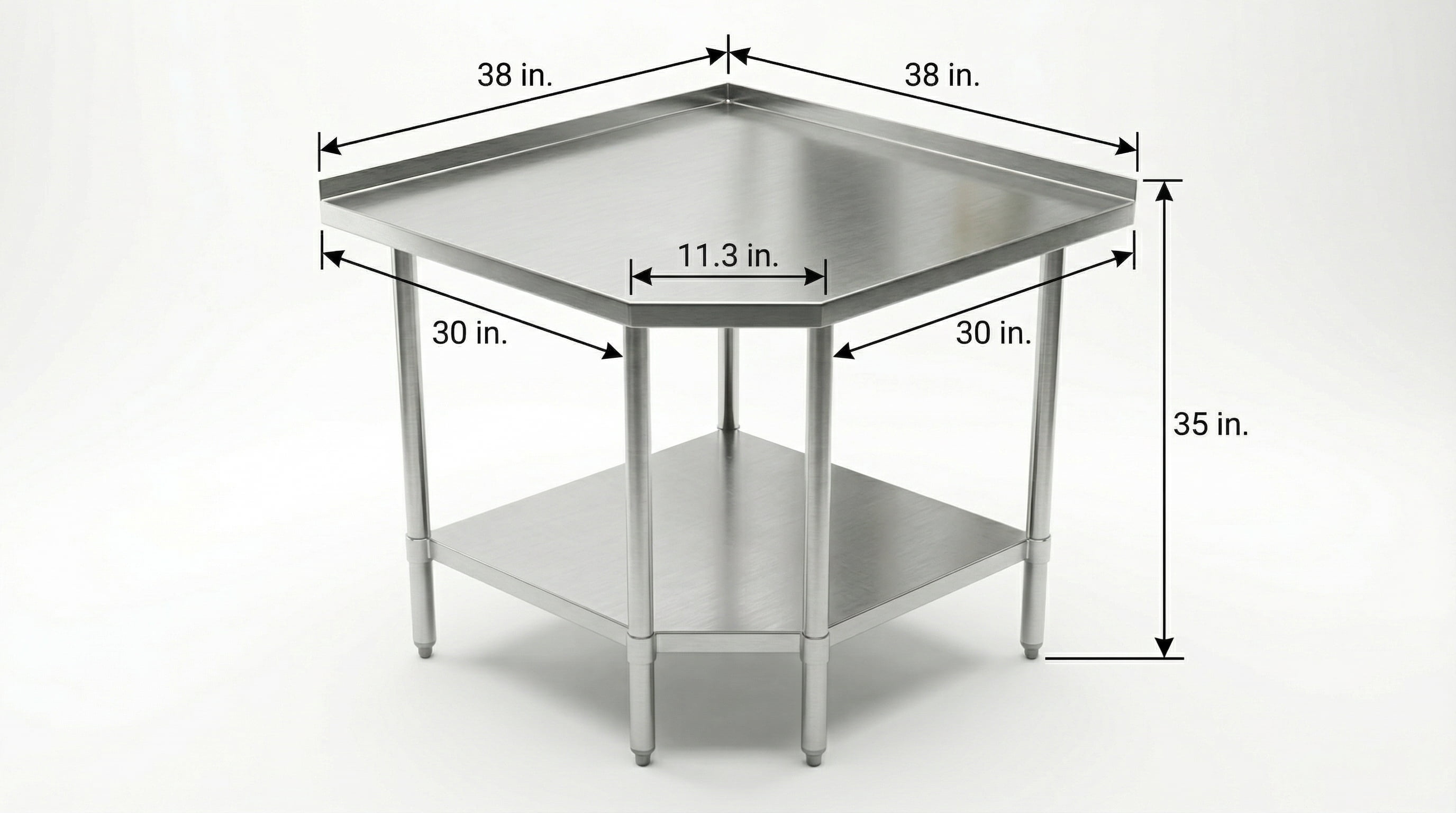 Stainless Steel Corner Work Table 30 in. x 30 in. x 35 in. with 1.5in. Backsplash, Galvanized Undershelf, 5 Leg Support, Commercial Prep Table for Restaurant Kitchen Utility